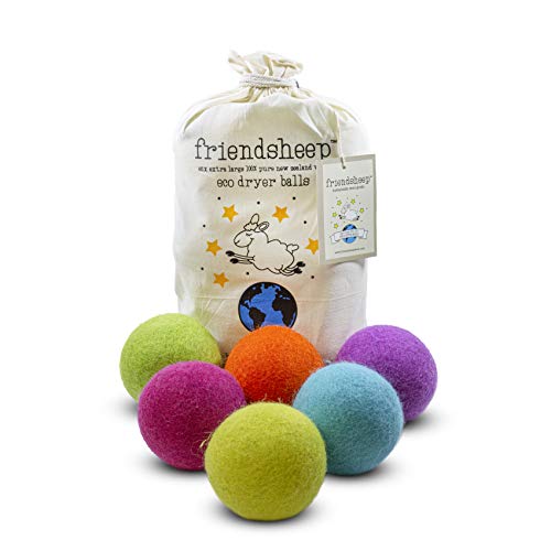 Friendsheep Wool Dryer Balls 6 Pack XL Organic Premium Reusable Cruelty Free Handmade Fair Trade No Lint Fabric Softener