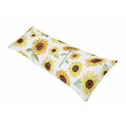 Sweet Jojo Designs Yellow, Green and White Sunflower Boho Floral Body Pillow Case Cover (Pillow Not Included) - Farmhouse