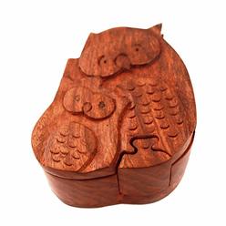 Purpledip Wooden Puzzle Box 'Mamma Owl - Baby Owl': Handmade Mystery Keepsake Magic Game Gift (11294)
