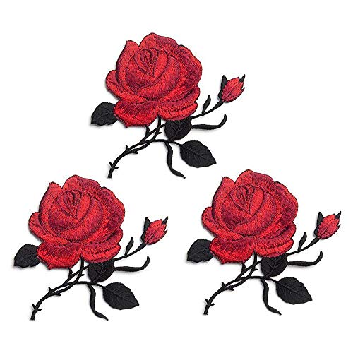 Zoopolr 3 Pack Delicate Embroidered Patches, Colorful Rose Embroidery Patches, Iron On Patches, Flower Patches,Sew On Applique Patch,