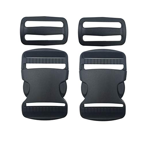EesTeck 2 Set 1.5 Inch Flat Dual Adjustable Plastic Quick Side Release Plastic Buckles and Tri-Glide Slides for Luggage Straps Pet