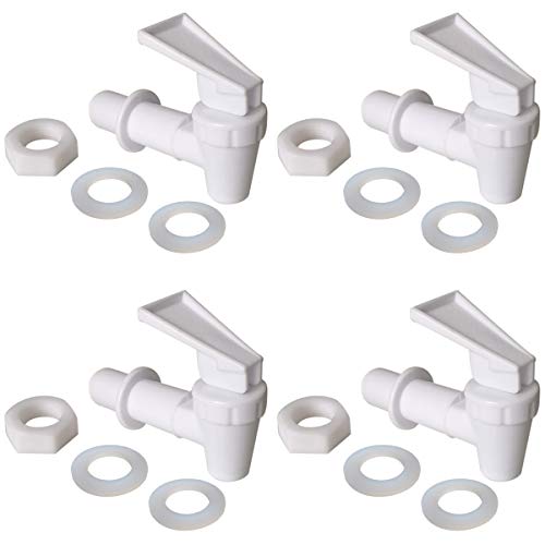 Qboyi Replacement Cooler Faucet 4 White Water Dispenser Tap Set. BPA Free Plastic Spigot.