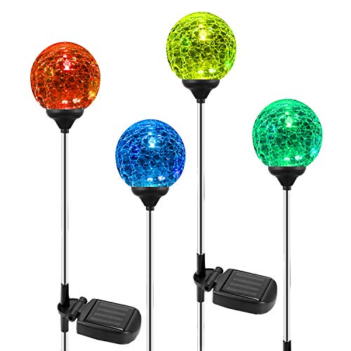 OxyLED Solar Garden Lights Outdoor, 4 Pack Solar Globe Light Stakes, Color-Changing LED Path Light Landscape Lighting, Auto