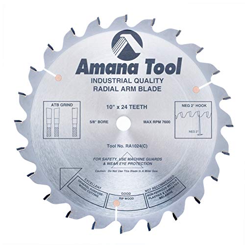 Amana Tool - RA1024 Carbide Tipped Radial Arm 10" Dia x 24T ATB, -2 Deg, 5/8 Bore Circ