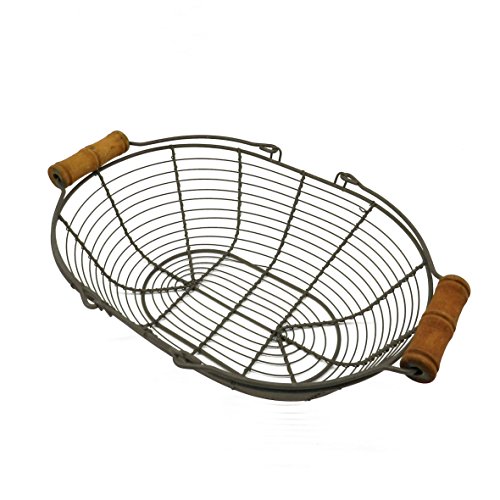 CVHOMEDECO. Metal Wire Egg Basket Wire Basket with Wooden Handle Country Vintage Style Storage Basket. Rusty (Oval)