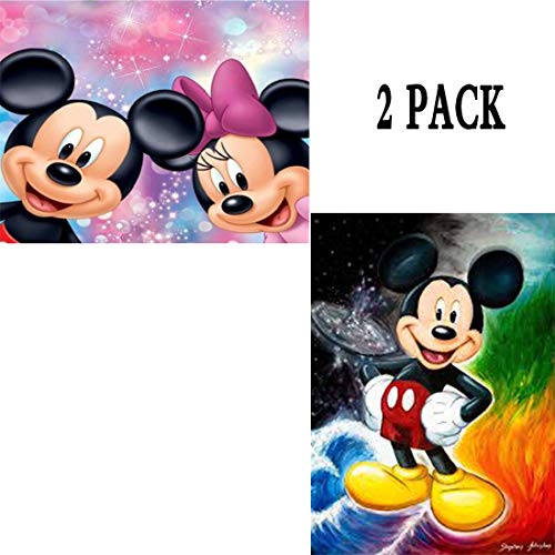 GANBA 2 Pack 5D Diamond Painting Frozen Mickey Mouse & Minne Princess Full Drill by Number Kits for Adults Kids, Rhinestone Crystal
