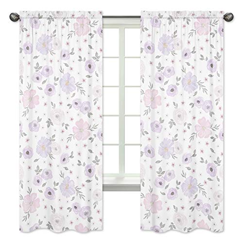 Sweet Jojo Designs Lavender Purple, Pink, Grey and White Window Treatment Panels Curtains for Watercolor Floral Collection -