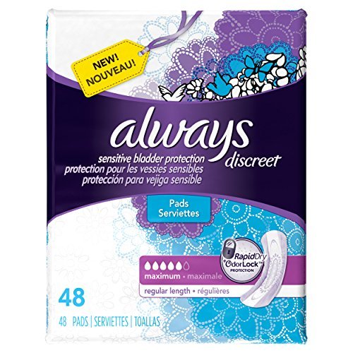 Always Discreet, Incontinence Pads, Maximum, Regular Length, 48 Count by Always