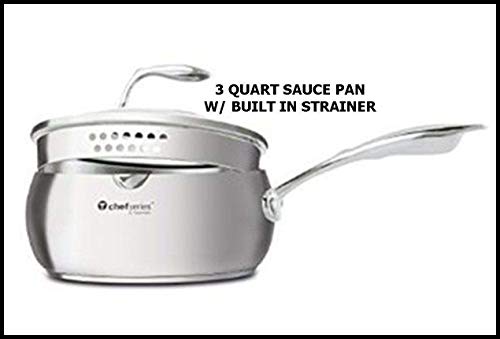 Tupperware Chef Series Saucepan 3 Quart Pot with Glass Strainer Cover Stainless Steel