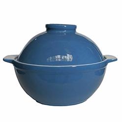sassafras superstone bread dome with blue exterior glaze and glazed interior for no-knead bread and roasting chicken, meats a