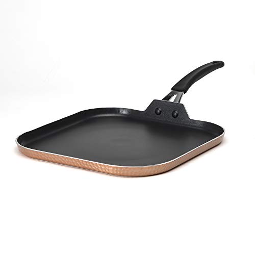 Ecolution Impressions Hammered Non-Stick Square Griddle Pan, Dishwasher Safe, Riveted Stainless Steel Handle, 11 Inch, Copper