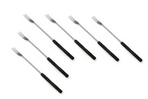Swissmar Set of 6 Cheese Fondue Forks, Dark Wood Handles