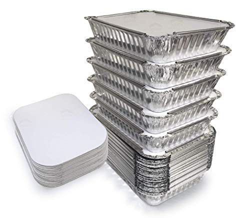 Spare Essentials 55 Pack - 2.25 LB Aluminum Pan/Containers with Lids/To Go Containers/Aluminum Pans with Lids/Take Out Containers/Aluminum
