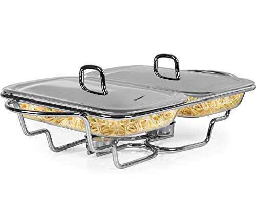 Galashield Chafing Dish Food Warmer Stainless Steel with 2 Glass Dishes  Buffet Server Warming Tray (1.5-Quart Each tray)