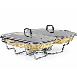 Galashield Chafing Dish Food Warmer Stainless Steel with 2 Glass Dishes Buffet Server Warming Tray (1.5-Quart Each tray)