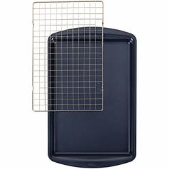 Wilton Non-Stick Diamond-Infused Large Navy Blue Cookie Sheet with Gold Cooling Grid Set