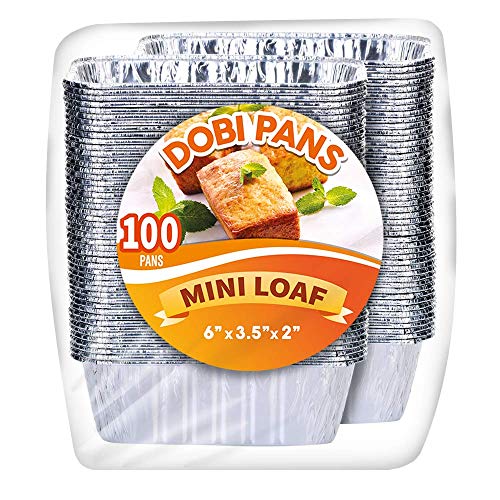 Dobi Mini Loaf Pans for Baking Bread (100 Pack) - Disposable Aluminum Foil Pans, 1lb. Small Bread Tins, 6" X 3.5" X 2"