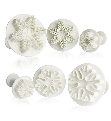 ilauke 6PCS Snowflake Cookie Cutters Decorating Fondant Embossing Tool Snowflake Plunger Cake Cutter
