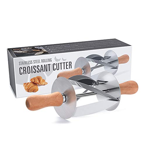 Latauar Croissant Cutter, Stainless Steel Croissant Roller Slices with Wooden Handle Perfect Shaped Pastry Dough, Rolling