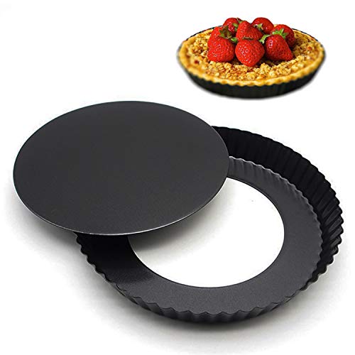 Vanly Tart Pan Set of 2, Non-Stick Quiche Pan Removable Bottom-Black, 8.8-Inches