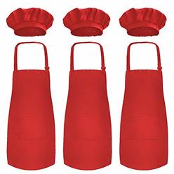 Novelty Place Kid's Apron with Chef Hat Set (3 Set) - Childrenâ€™s Bib with Pocket Skin-Friendly Fabrics - Cooking, Baking,
