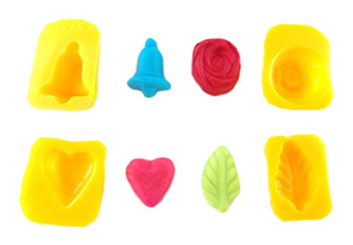 Edelaines Flexible Molds - Leaf, Rose, Heart, Bell (4 cavity) - Cream Cheese Mint Molds - Candy Melts - Fondant - Caramels - Soft Candy