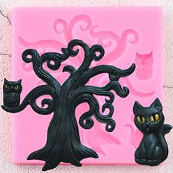 Seedomes 1pc Creative Shape Halloween Tree and Cat Silicone Mold for DIY Gum Paste Candy Soap Mould Handmade Ice Cream Cupcake Cake