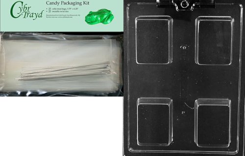 Cybrtrayd Mdk25S-AO140 Plain Krispy Treat Rectangle Bar All Occasions Chocolate Candy Mold with Packaging Bundle of 25 Cello