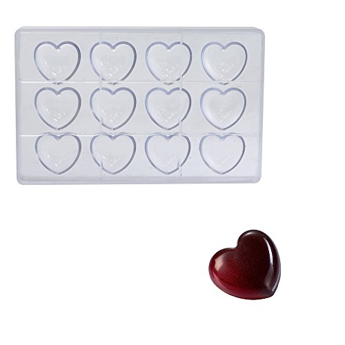 Martellato Polycarbonate Chocolate Mold, Heart 45mm x 42mm x 16mm Thick, 12 Cavities