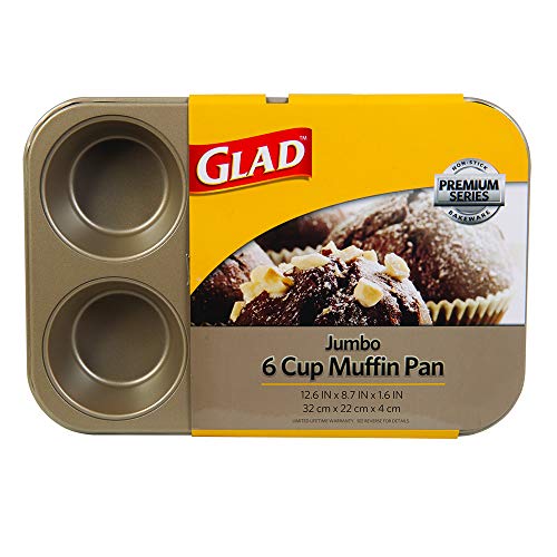 Glad Cupcake and Muffin Pan â€“ Premium Non-Stick Oven Bakeware, Whitford Gold, Jumbo 6-Cup