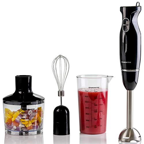 Ovente Immersion Hand Blender Set with 2 Variable Speeds and 3 Premium Attachments, BPA-Free Food Chopper, Egg Whisk,