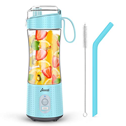 Aoozi PB-101B Portable Blender, Personal Size Blender Smoothies and Shakes,  Mini Blender 4000mAh USB Rechargeable with Six Blades, Handheld