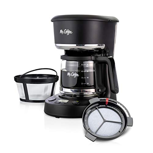 Mr. Coffee 5 Cup Programmable 25 oz. Mini, Brew Now or Later, with Water Filtration and Nylon Reusable Filter, Coffee Maker,