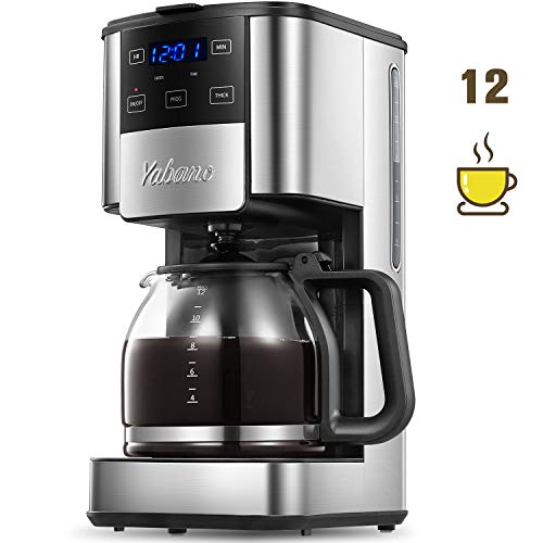 Yabano Programmable Coffee Maker, 12 Cups Glass Carafe with Keep Warming Pad, Mid-Brew Pause, Coffee Machine with Strength Control