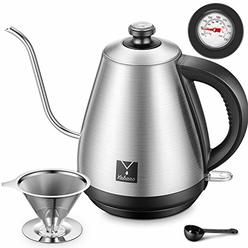 Yabano Electric Gooseneck Kettle with Thermometer Lid Pour Over Coffee Kettle Quick Heating Water Kettle with Coffee Dripper Filter