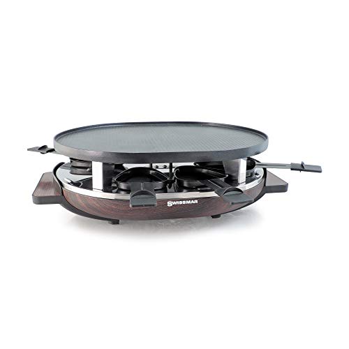 SwissMar KF-77068 8-Person Matterhorn Oval Raclette w/ Wood base, reversible cast aluminum Non-Stick grill plate