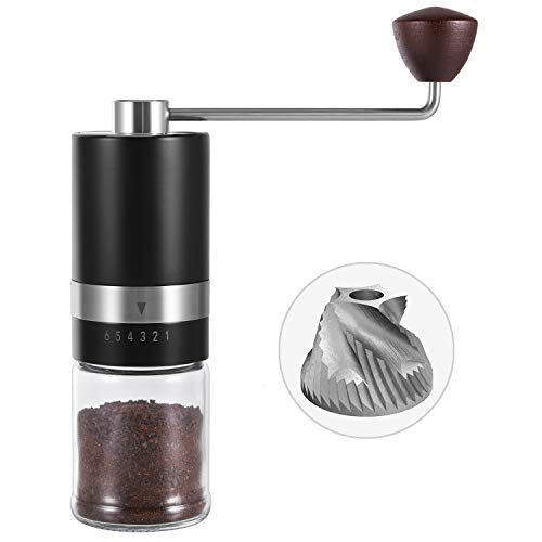 VEVOK CHEF Manual Burr Coffee Grinder (CNC Stainless Steel Burr) Grinder 6 Adjustable Setting Portable Hand Crank Coffee Bean Mill for