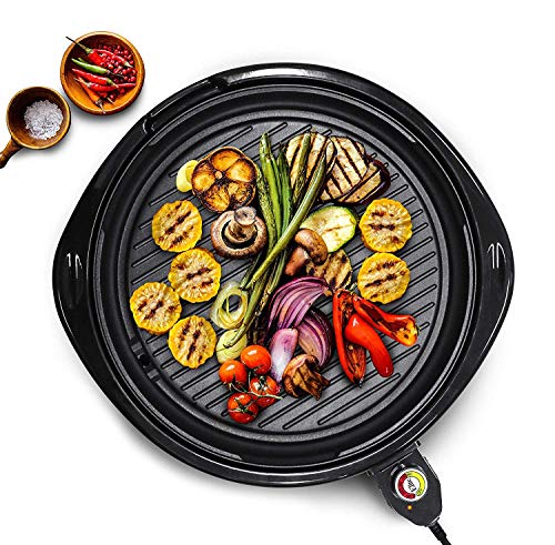 Maxi-Matic Elite Gourmet EMG-980B Large Indoor Electric Round Nonstick Grill Cool Touch Fast Heat Up Ideal Low-Fat Meals
