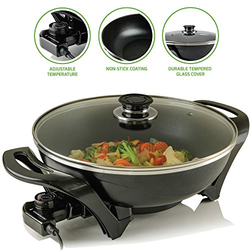 SK3113B Ovente Electric Skillet 13 Inch with Non Stick Aluminum Coating  Body and Adjustable Temperature Controller, Frying Pan with