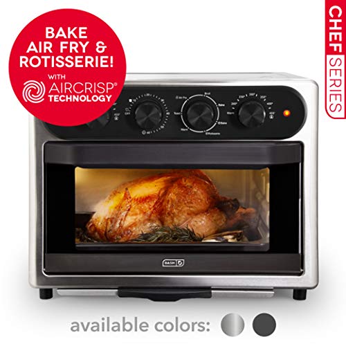 Dash Chef Series 7 in 1 Convection Toaster Oven Cooker, Rotisserie + Electric Air Fryer with Non-stick Fry Basket, Baking Pan