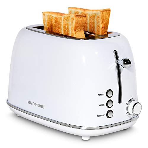 REDMOND 2 Slice Toaster Retro Stainless Steel Toaster with Bagel, Cancel, Defrost Function and 6 Bread Shade Settings Bread