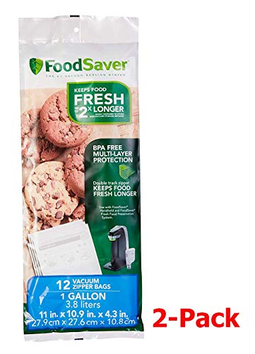 FoodSaver FSFRBZ0316-000 1-Gallon Vacuum Zipper Bags, 12 Count, Multi 2-Pack