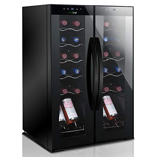 NutriChef 24 Bottle Wine Cooler Refrigerator - White Red Wine Fridge Chiller Countertop Wine Cooler, Freestanding Compact Mini Wine