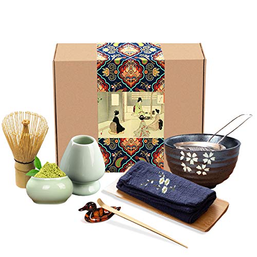 Artcome Japanese Matcha Tea Set, Matcha Whisk, Traditional Scoop, Matcha Bowl, Ceramic Whisk Holder, Matcha Caddy, Handmade