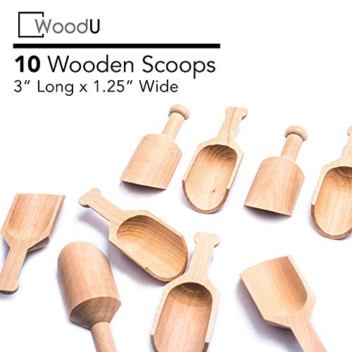 WoodU Mini Wooden Kitchen Scoops for Bath Salts, Candy, Spice