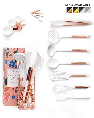 Styled Settings White and Rose Gold Cooking Utensils Set with