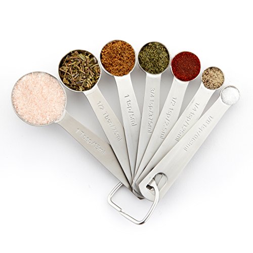 Spring Chef Measuring Spoons, Heavy Duty Round Stainless Steel Metal, for Dry or Liquid - Set of 7