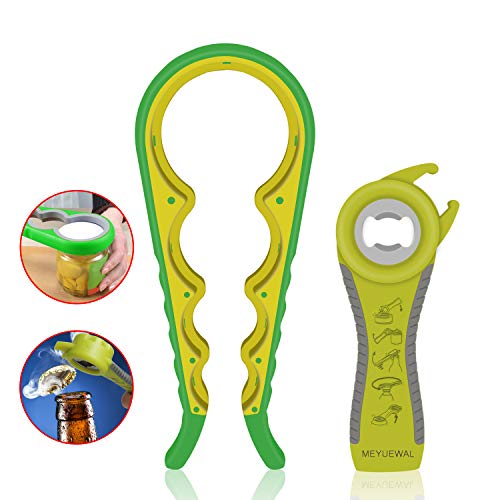 MEYUEWAL Jar Opener, 5 in 1 Multi Function Can Opener Bottle Opener Kit  with Silicone Handle Easy to Use for Children, Elderly and
