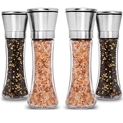 Home EC Premium Stainless Steel Salt and Pepper Grinder Set 4  Pack-Adjustable Ceramic Sea Salt Grinder & Pepper Grinder-Tall