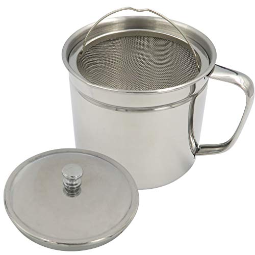 Evelots Oil Storage Can Strainer-Container-Bacon Grease Keeper-Stainless-1.25 QT